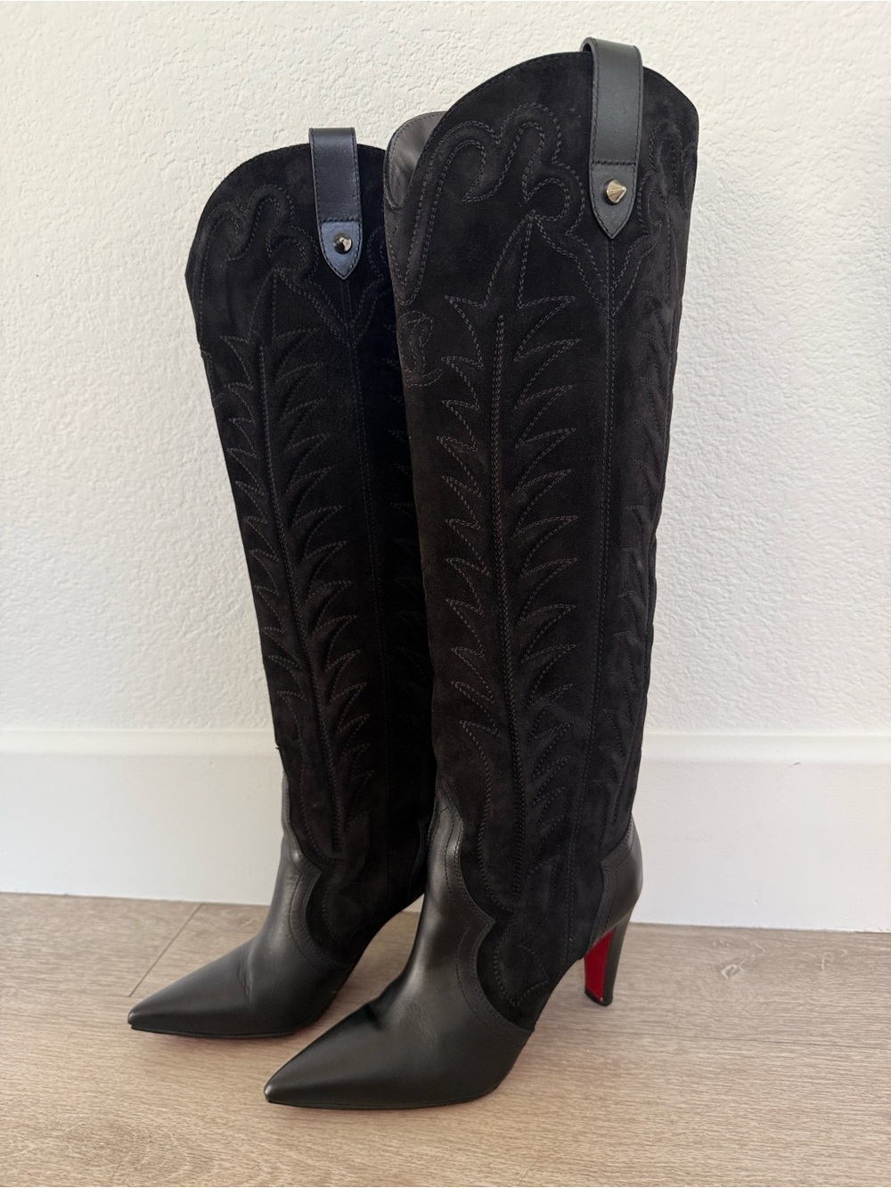 Christian Louboutin Santia Botta 85mm Suede Western Knee-High Boots 36.5